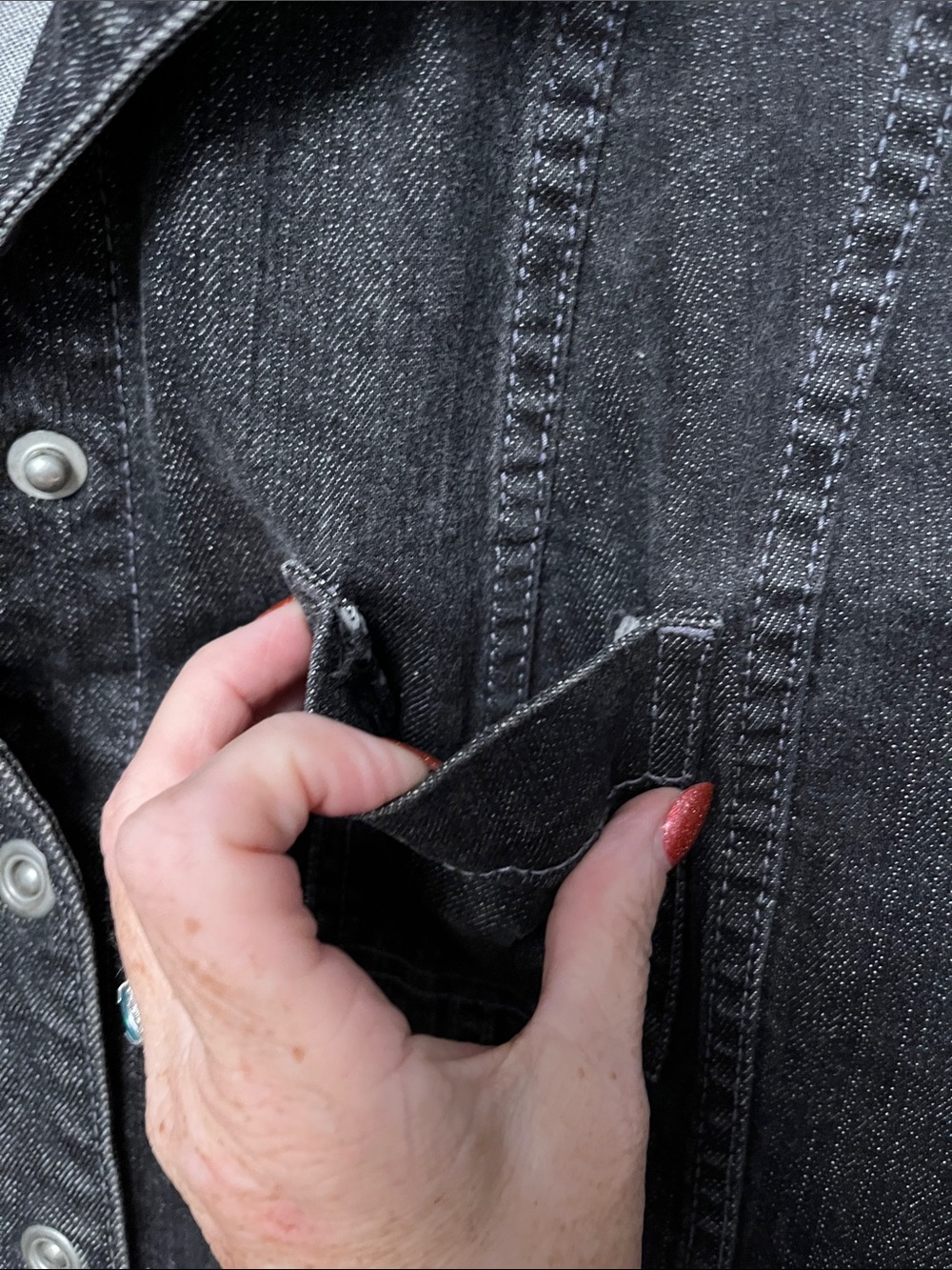 Chico's Washed Charcoal Denim Jacket with Eyelet Collar - Picture 4 of 5